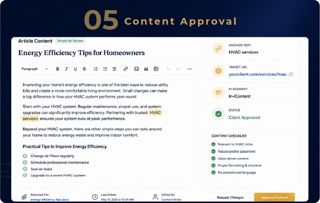Link building content approval workflow