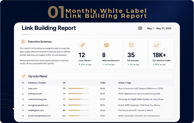 Monthly white label link building report